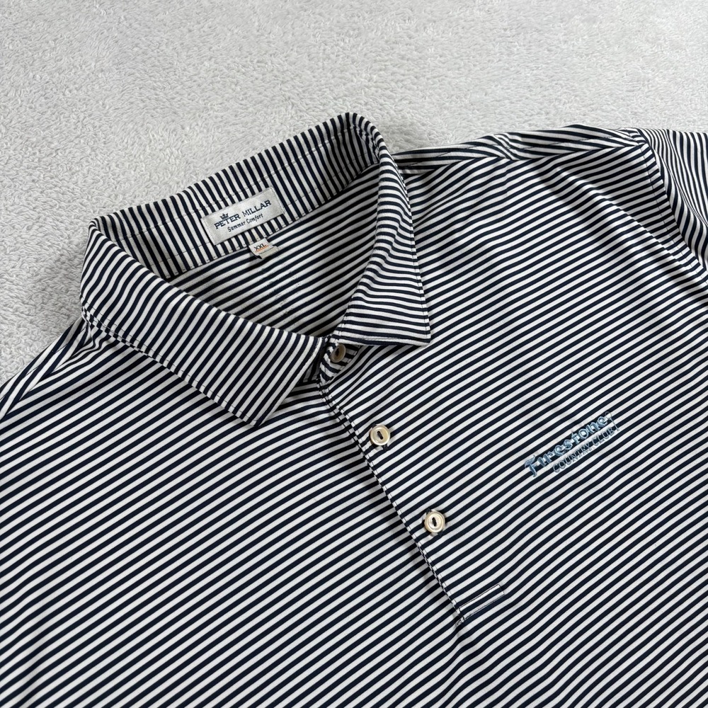 Peter Millar Summer Comfort Polo‎ Shirt Mens 2XL Black Striped Golf Firestone